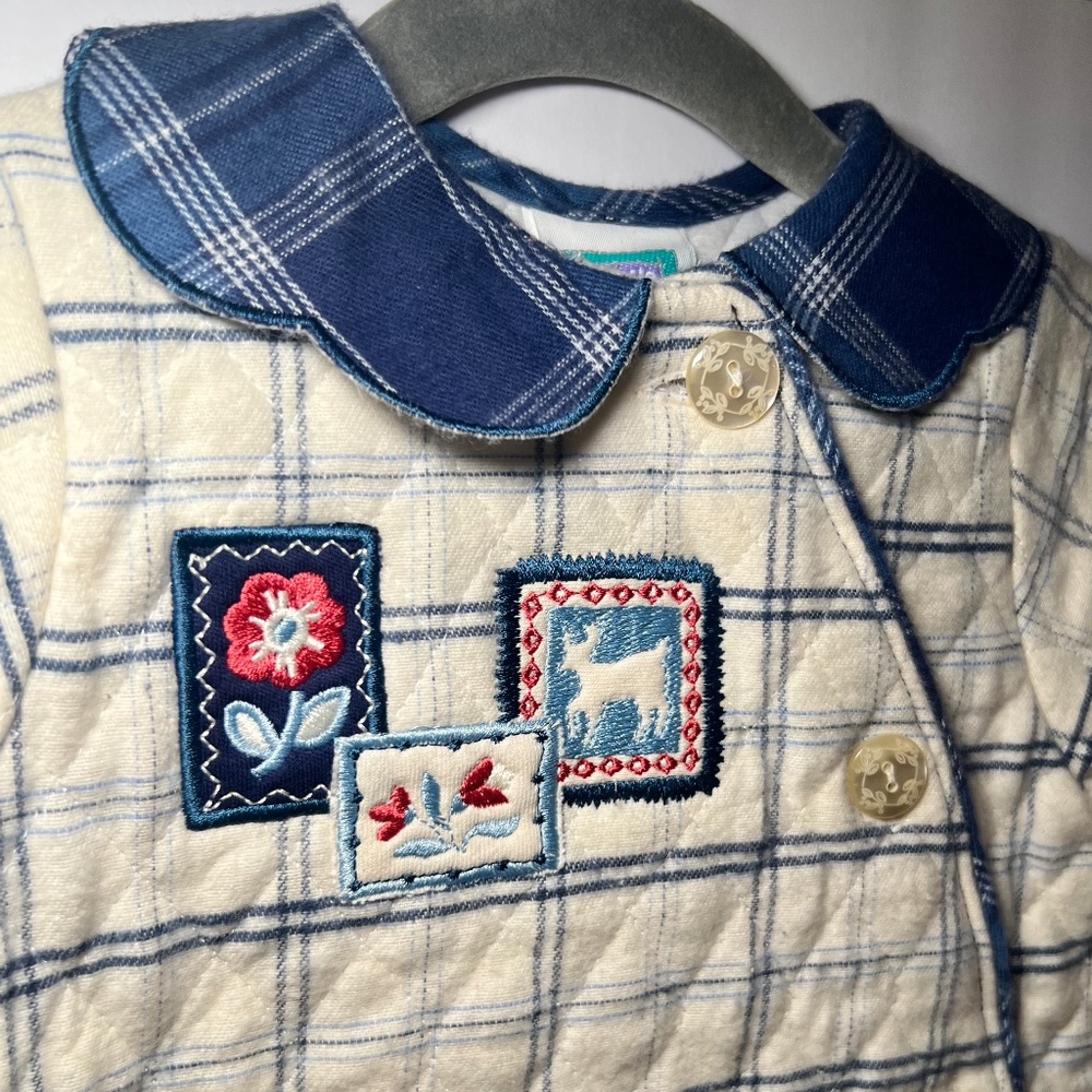 Quilted Plaid Button Romper Quilt Patches Peter Pan Scalloped Collar NWT Grandma